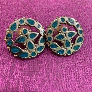 Silver tone turquoise colored angel pierced earrings